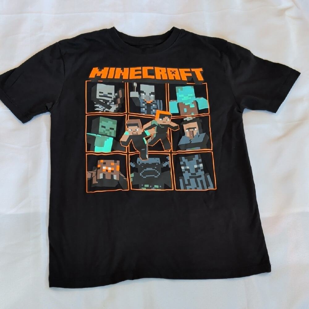 Minecraft Graphic T-Shirt Youth Size L Black Pixel Game Tee Gamer Shirt